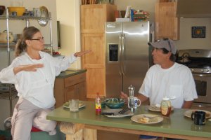 Cathy tells Newt, in the kitchen.