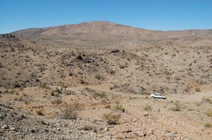 View from atop the scree of tailings.