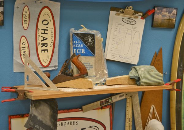 Inside the shaping room, tools of the trade, Pat O'Hare exhibit, Cocoa Beach Surf Museum