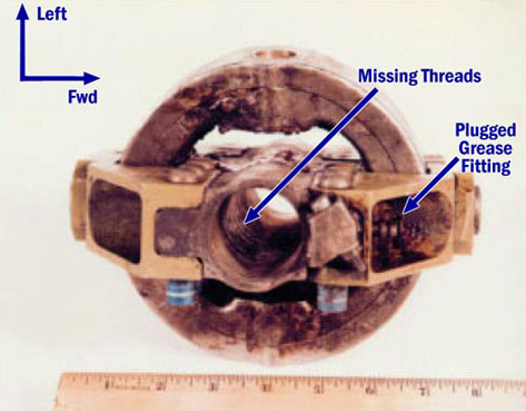 "Photo of Acme nut showing plugged grease fitting"