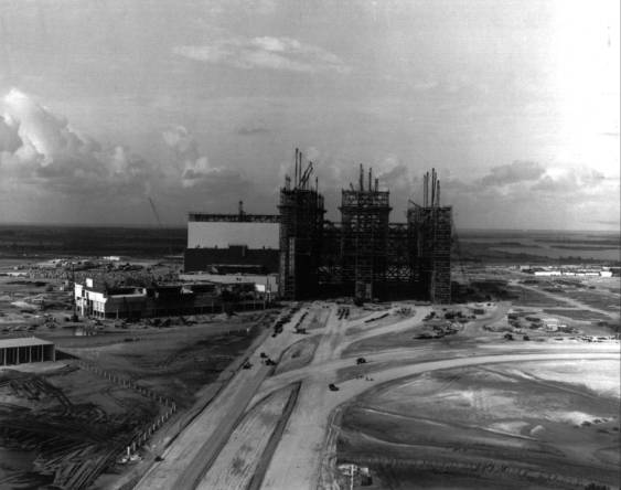 Assembly building, looking thru half built high bays